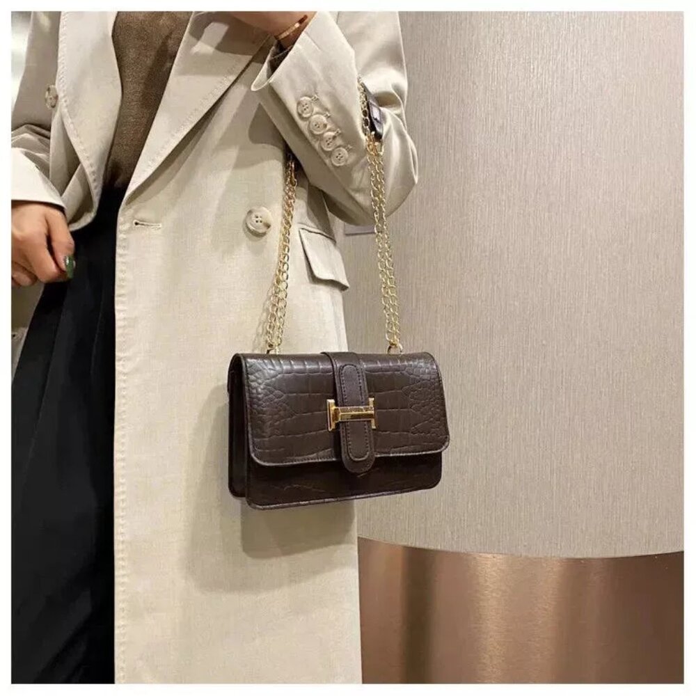 Brown Crocodile Mini Crossbody Bag